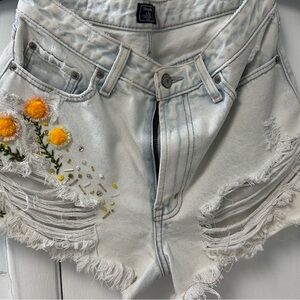 Abercrombie & Fitch Light Blue Floral Embellished Jean Shorts